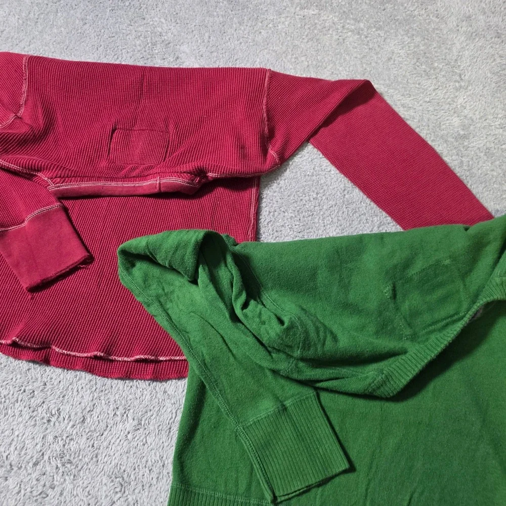 American Eagle Mens XS Long Sleeve Sweater Thermal Lot Green Red Vintage Ft Logo